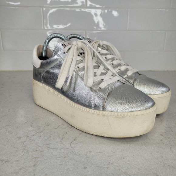 ASH Cult Platform Silver Metallic Leather Sneakers Women's Size US 9.5 EU 40 - Picture 1 of 11